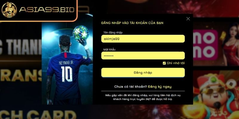 Nhập thông tin đăng nhập ASIA99