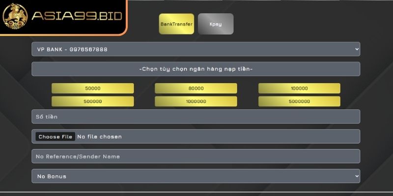 Lưu ý khi nạp tiền Asia99
