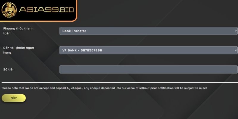 Rút tiền ASIA99 về tài khoản